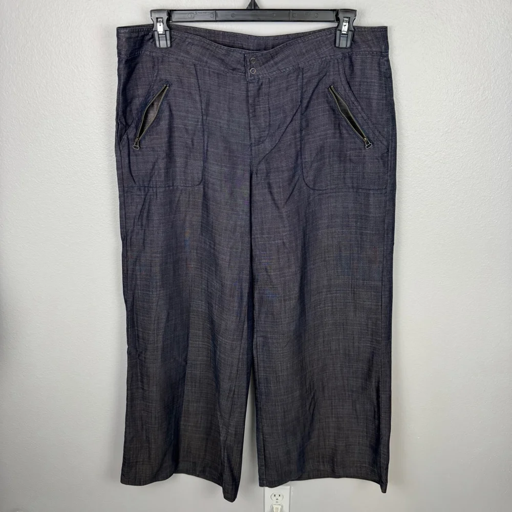 XCVI Wide Leg Pants Women XL Blue Chambray Lagenlook Boho Zip Pockets Casual NEW - Picture 2 of 11